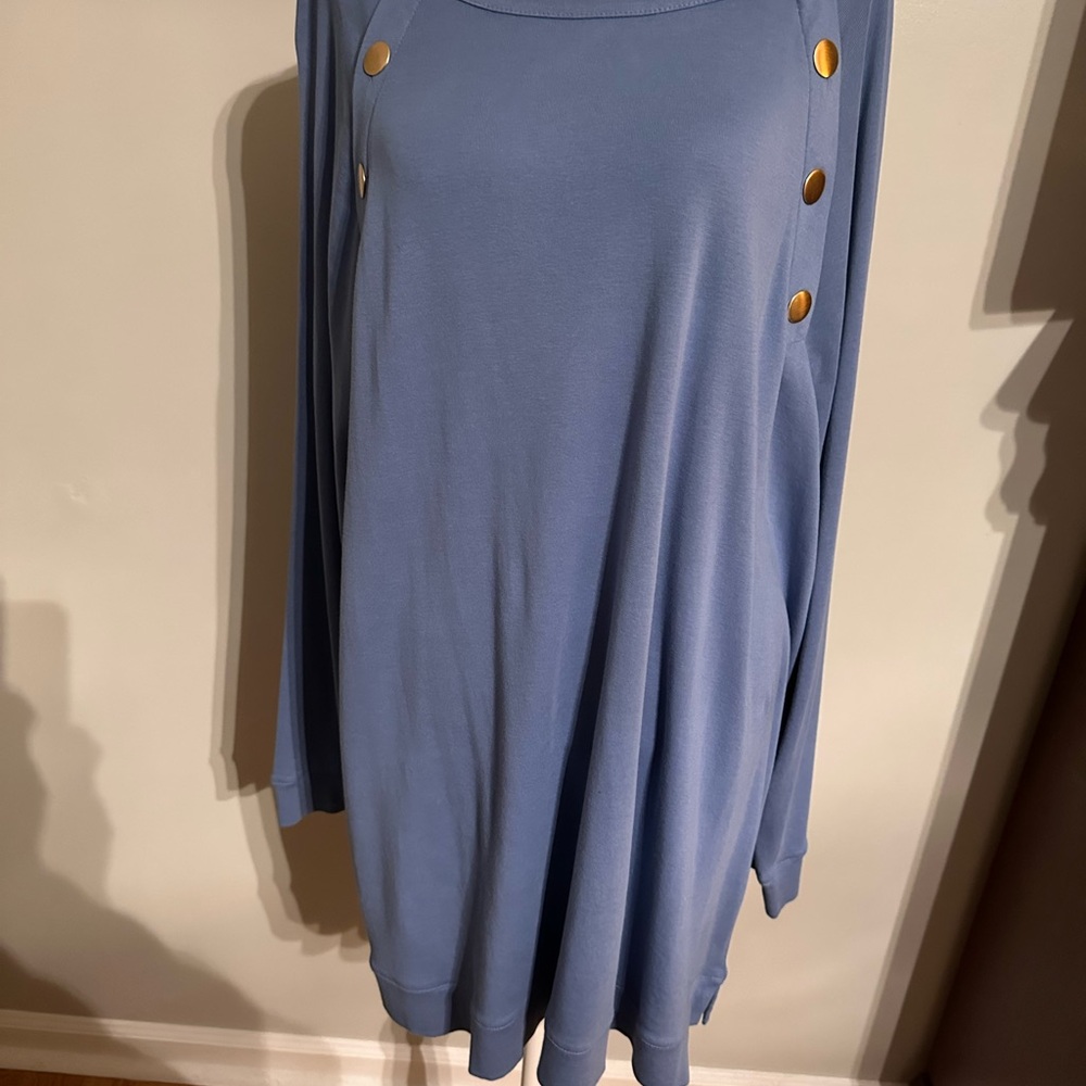 Chico’s Blue Long Sleeve Shirt with Gold Accents - Size 4